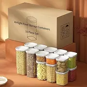 Taoluwin Airtight Food Storage Container Set, 16Pcs Cereal Containers, Transparent Cereal & Pantry Kitchen Storage Containers, Stackable Design for Flour, Cereal, and Dry Food Storage