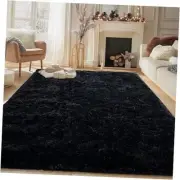 8x10 Rug for Living Room, Fluffy Plush Large Area Rug, Fuzzy 8x10 Feet Black