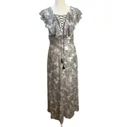 NEW Badgley Mischka Elisa Dress Black White Toile Sleeveless Ruffle Tie Size 0