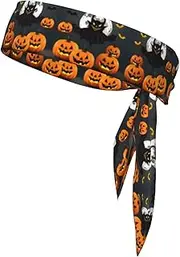 Halloween Moon Bat Pumpkin Sports Strap Double-Sided Headscarf Men's Bow Tie Sports Headscarf Running Yoga Exercise Headband