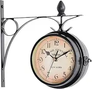Outdoor Garden Wall Clock, 8 Inch Double Sided Paddington Station Wall Clock Antique-Look Bracket Garden Clock Outdoor Clock Indoor Outdoor Decoration Outside Clock,Black