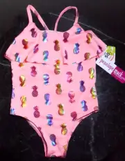 NEW Penelope Mack 1 Piece Girls Swimsuit Bathing Suit Size 4 Pineapples Metallic