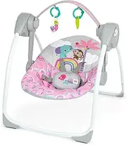 Bright Starts Pink Paradise Portable Compact Automatic Baby Swing with Music, Unisex, Newborn +