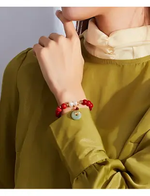 CAROMAY紅玉髓平安扣手鏈女新年好運紅色手串新款淡水珍珠手飾品