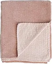 [Creative Co-Op] Cotton Velvet Kantha Stitch, Peach Throw Blanket, Pink