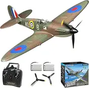 KAIMIO VOLANTEXRC 4-Channel RC Airplane Spitfire 400mm Wingspan Fixed Wing One-Touch Aerobatics 2 Batteries, 20 Minutes Flight time, Under 100g, Suitable for Novice Outdoor Practice(RTF)