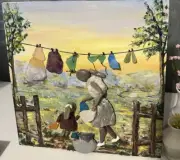Laundry with mom-Pebble art,paint,craft,original from Miranda P. 12/12/1
