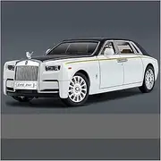 Scale Finished Model Car 1:24 Scale for Rolls Royce Phantom Metal Car Model Simulation Miniature Vehicle Collector Decoration Die-cast Vehicle(White)