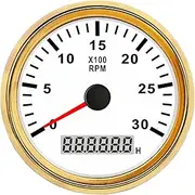 SKMWLMRAJ Diesel Engine Car Tachometer RPM Gauge Hour Meter REV Counter 3000RPM with Digital Hourmeter LCD Hourmeter Marine Red Backlight Automobile Tachometer(Gold White 3K RPM)