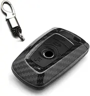 ontto Key Fob Cover Carbon Fiber Car Key Shell Silicone case Keychain Remote Key Protector Fit for BMW 1 3 5 7 Series X3 X4 X5 X6 A Black
