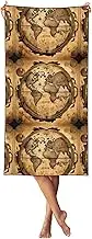 YANYU Ancient Map World Globe Print Bathroom Towels Beach Towel Oversized for Adults Quick Dry Lightweight for Summer