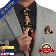 Black Ties Red Brown Floral Cotton Necktie Cufflinks Hanky Dan Smith C.C.N.A.041