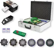 THUNDERBAY 14 Gram 600 PCS Texas Hold 'em Casino Poker Chip Set w/Aluminum Carrying Case, 6 Decks of Cards, 5 Dices & 3 Dealer Buttons, Poker Felt, Card Shuffler, Card Shoe for Blackjack Playing