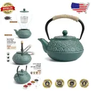 Artisan Handmade 40oz Cast Iron Teapot with Cherry Blossom Design & Infuser