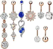 [TJCGCKK] Belly Button Piercing Ring for Women Girls, 8 Pcs Stainless Steel Dangle Belly Button Rings Dangling Curved Navel Barbell Body Jewelry