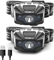 Foxelli USB Rechargeable Headlamp Flashlight - 180 Lumen, up to 40 Hours of Constant Light on a Single Charge, Bright White Led + Red Light, Compact, Easy to Use, Lightweight & Comfortable Headlight