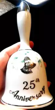 Lefton~25th Anniversary Silver Doves Bell Hand Painted Vintage