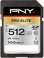 PNY Pro Elite SDXC Card 512GB Class 10 UHS-I U3 100MB/s