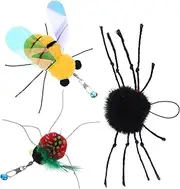 3pcs Assorted Teaser Refill Pack for Cat Wands Interactive Plush Insect Bee Ladybug Attachments Engaging Indoor Kitten for Active Playtime