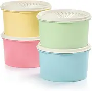 [Tupperware] Heritage Collection 8 Piece Food Storage Canister Set in Vintage Colors - Dishwasher Safe & BPA Free - (4 Containers + 4 Lids)