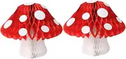 ULTECHNOVO 3D Mushroom Honeycomb Decorations 2 Pack Paper Pom Poms for Birthday Party Supplies Jungle Wonderland Decorations 30cm