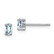 Sterling Silver Rhodium-Plated 5X3mm Oval Aquamarine Post Earrings