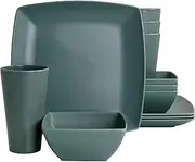 Gibson Home Grayson Melamine 12 Piece Square Dinnerware Set in Green