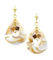 Ivory Shell Swirl Austrian Crystal and Pearl Triangle Teardrop Dangle Earrings
