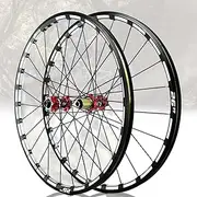 Road Bike Wheelset 26'' 27.5'' 29'' Bike Wheelset, Thru Axle Mountain Bike Front Wheel Rear Wheelset Double Layer Disc Brake 24-Bolt Straight-Pull Hub For 7-12 Speed Bicycle Wheels Wheelset(Red,29inch