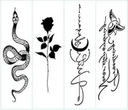 10 Strips Of Small Pattern Black Rose English Arm Chest Leg Temporary Tattoo Stickers