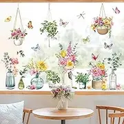 Potted Plants Window Clings Flowers Hanging Vines Plants Window Decals Anti-Collision Glass Window Doors Window Stickers
