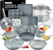 Pots and Pans Set Non Stick - Induction Compatible Kitchen Cookware Sets + Ba...