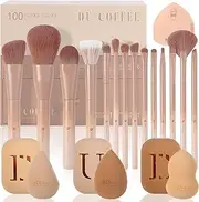 DUcare Makeup Brushes 14Pcs Coffee Series Makeup Brush set with Makeup Sponges Premium Gifts Foundation Blending Face Powder Blush Eye Shadows Brushes