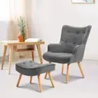Lounge Chair And Ottoman Fabric Sofa Tufted Seat Accent Anti-Scratch Pads Grey