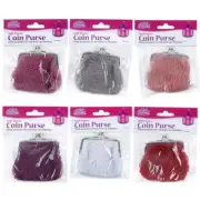 Coin Purse Kiss Lock Buckle - 6 Assorted Colours 9cm x 7cm