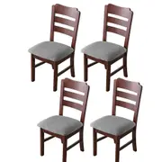 4pcs Dining Chair Seat Cover Jacquard Removable Elastic Cushion Slipcover -Grey