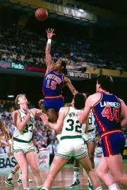 Vinnie Johnson Detroit Pistons shoots over Larry Bird and Kevin Mc- Old Photo