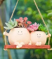 Xinthail Adorable Face Planter Pots with Hanging Swinging Design for Indoor and Outdoor Planting - Resin Rocking Chair Planters for Succulents and String of Pearls - Unique Mother's Day, Birthdays