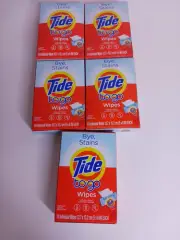 Lot Of 5 Boxes Of Tide To Go Wipes 10 Individual Wipes Per Box Easy Travel Size