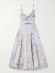 [Zimmermann] Zimmermann - Crush Belted Twist-front Embellished Floral-print Linen And Silk-blend Organza Midi Dress - Lavender - 2 2 Purple