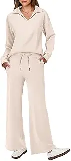 [ANRABESS] Women's 2 Piece Outfits Lounge Sets Casual Long Sleeve Sweatsuits Polo Top Wide Leg Pants Fall Sweat Matching Sets