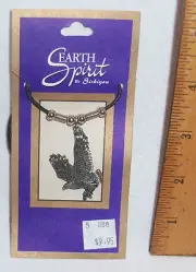 PEWTER FLYING EAGLE PENDANT ON ADJUSTABLE BLACK CORD W/SILVER COLOR ACCENTS