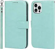 Cavor for iPhone 12, iPhone 12 Pro Wallet Case for Women Flip Kickstand PU Leather Case with Card Holder Wristlet Hand Strap Stand Protective Cover for iPhone12/12pro 6.1'' Phone Cases-Light Green