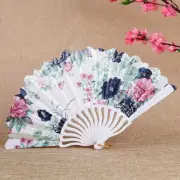 Folding Hand Fan Chinese Style Dance Lace Silk Held Flowers Wedding Party Decor