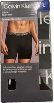 3-PACK Calvin Klein Men's Brushed Microfiber Boxer Briefs, Black/Silver, size L