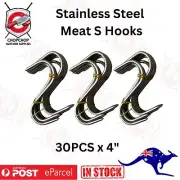 New SET 30 x 4 in Solid Stainless Steel Meat S-Hooks Butchers Hunters Sausage Ma