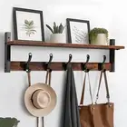 29" Coat Rack Wall Mount with Shelf, Rustic Black