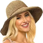 [Lvaiz] Women's Foldable Sun Hat Wide Brim UPF 50+ Braided Summer Straw Floppy Beach Hat