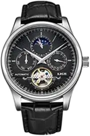 [Rhomba] LIGE6826 Fully Automatic Mechanical Watch Men's Watch Real Belt Waterproof Multifunctional Business Sports Watch Tuo Flywheel Watch