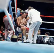 Muhammad Ali sitting on stool in corner during fight vs Leon Spink- Old Photo